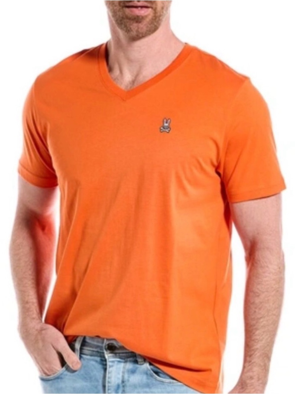 Psycho Bunny Men's Orange Crew V Neck Shirt 9 | XXXL Pima Cotton